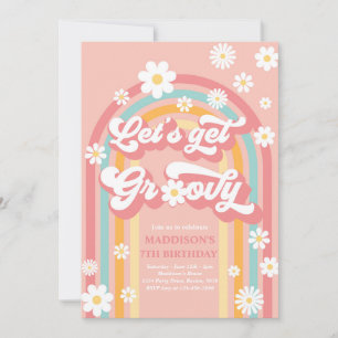 Laten we Groovy Boho Daisy Rainbow Birthday halen Kaart