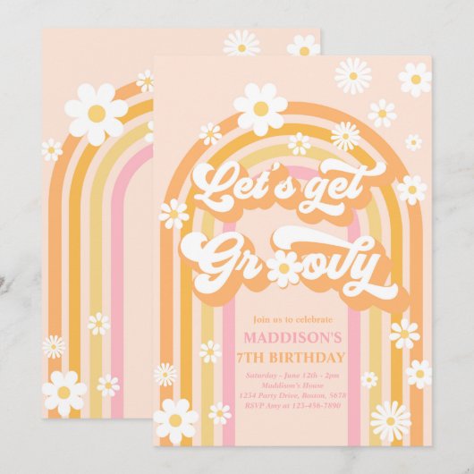 Laten we Groovy Boho Daisy Rainbow Birthday halen Kaart (Voorkant / Achterkant)