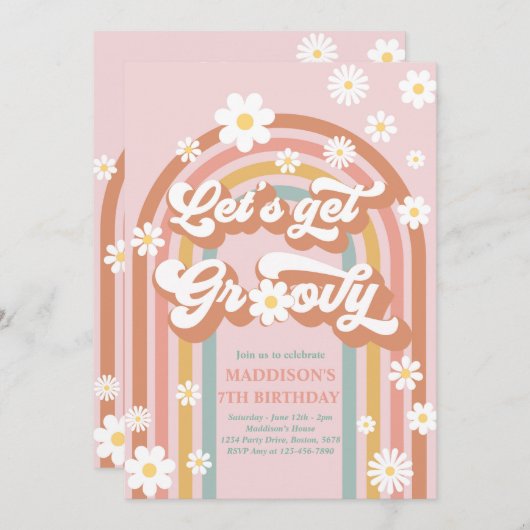 Laten we Groovy Boho Daisy Rainbow Birthday halen Kaart (Voorkant / Achterkant)