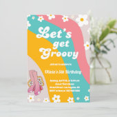 Laten we Groovy Daisy Rainbow Hippie Retro Geboort Kaart (Staand voorkant)