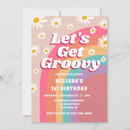 Laten we Groovy Daisy Rainbow Retro Verjaardag hal Kaart (Voorkant)