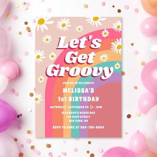 Laten we Groovy Daisy Rainbow Retro Verjaardag hal Kaart