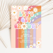 Laten we Groovy Daisy Rainbow Retro Verjaardag hal Kaart