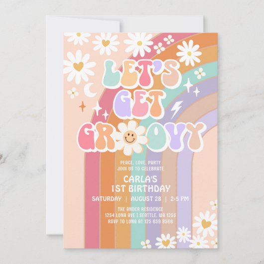 Laten we Groovy Daisy Rainbow Retro Verjaardag hal Kaart (Voorkant)