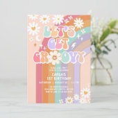 Laten we Groovy Daisy Rainbow Retro Verjaardag hal Kaart (Staand voorkant)