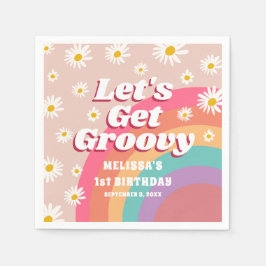 Laten we Groovy Daisy Rainbow Retro Verjaardag hal Servet