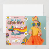 Laten we Groovy Flower Verjaardag foto uitnodiging (Voorkant / Achterkant)