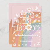Laten we Groovy Hippie Rainbow 70s Birthday Party  Kaart (Voorkant / Achterkant)