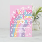 Laten we Groovy Hippie Rainbow 70s Birthday Party  Kaart (Staand voorkant)