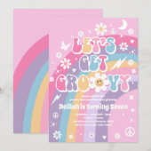 Laten we Groovy Hippie Rainbow 70s Birthday Party  Kaart (Voorkant / Achterkant)