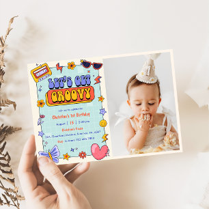 Laten we Groovy Hippie Retro Verjaardag Foto Kaart