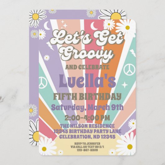 Laten we Groovy Hippy Sun en Daisy Girls Birthday Kaart (Voorkant / Achterkant)