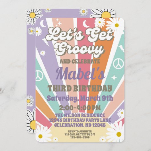 Laten we Groovy Hippy Sun en Daisy Girls Birthday  Kaart (Voorkant / Achterkant)