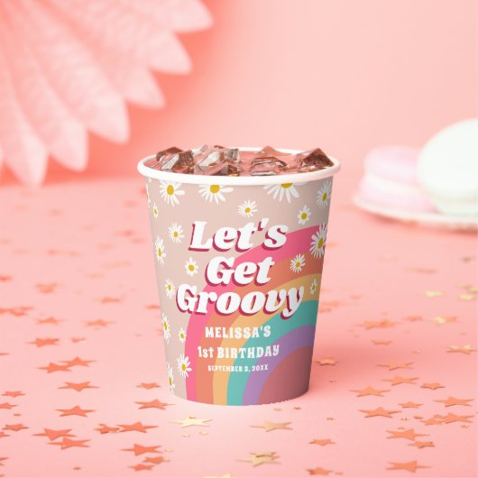 Laten we Groovy Kleurrijke Rainbow & Daisy verjaar Papieren Bekers (Insitu)