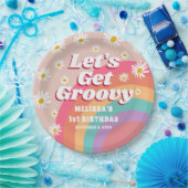 Laten we Groovy Kleurrijke Rainbow & Daisy verjaar Papieren Bordje (Feest)