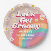 Laten we Groovy Kleurrijke Rainbow & Daisy verjaar Papieren Bordje (Voorkant)