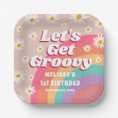 Laten we groovy kleurrijke regenboog daisy verjaar papieren bordje (Voorkant)