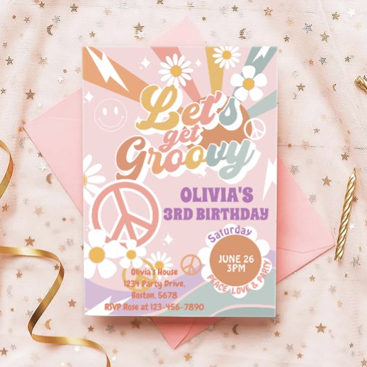 Laten we Groovy Peach Love Party 3e verjaardag kri Kaart