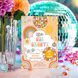 Laten we Groovy Retro 70s Rainbow Tiener Verjaarda Kaart