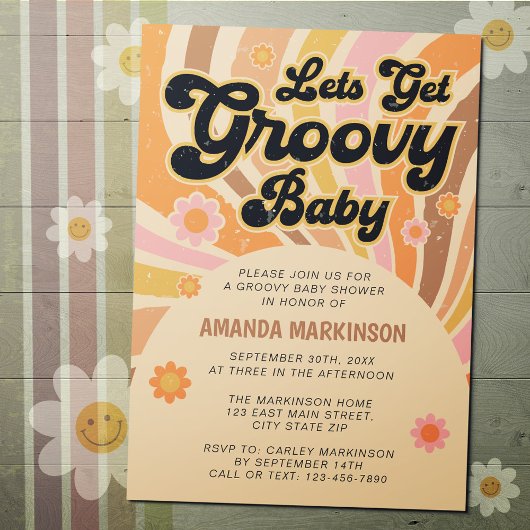 Laten we Groovy Retro Baby shower halen Kaart