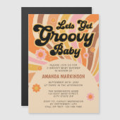 Laten we Groovy Retro Baby shower halen Magnetische Uitnodiging (Voorkant / Achterkant)