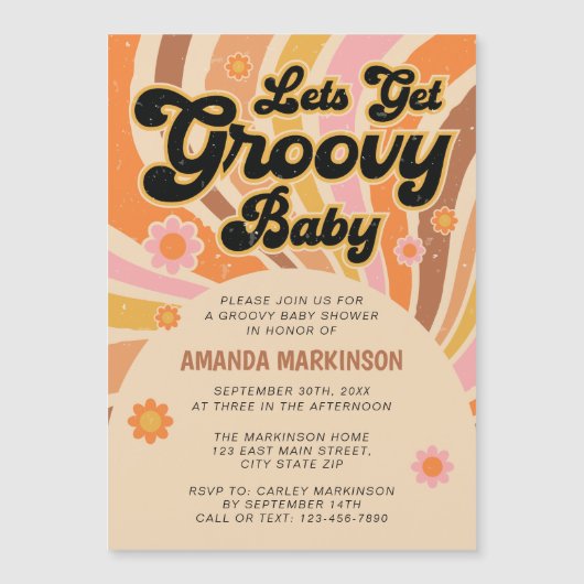 Laten we Groovy Retro Baby shower halen Magnetische Uitnodiging (Voorkant)