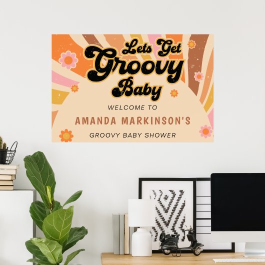 Laten we Groovy Retro Baby shower halen Poster (Thuiskantoor)