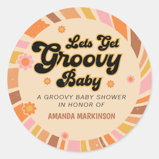 Laten we Groovy Retro Baby shower halen Ronde Sticker (Voorkant)