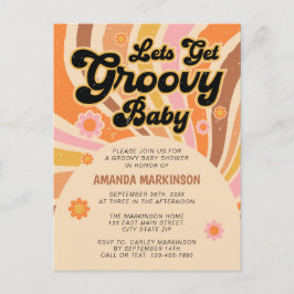 Laten we Groovy Retro Baby shower uitnodigen Briefkaart