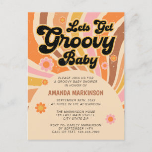 Laten we Groovy Retro Baby shower uitnodigen Briefkaart