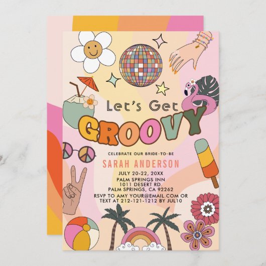 Laten we Groovy Retro Bachelorette Party halen Kaart (Voorkant / Achterkant)