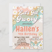Laten we Groovy Retro Boho Daisy Rainbow Birthday Kaart (Voorkant)