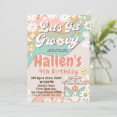 Laten we Groovy Retro Boho Daisy Rainbow Birthday Kaart (Staand voorkant)