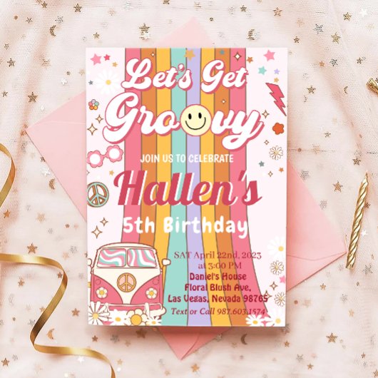 Laten we Groovy Retro Boho Daisy Rainbow Birthday  Kaart