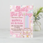 Laten we Groovy Retro Boho Daisy Rainbow Birthday  Kaart (Staand voorkant)