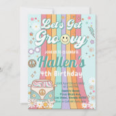 Laten we Groovy Retro Boho Daisy Rainbow Birthday Kaart (Voorkant)