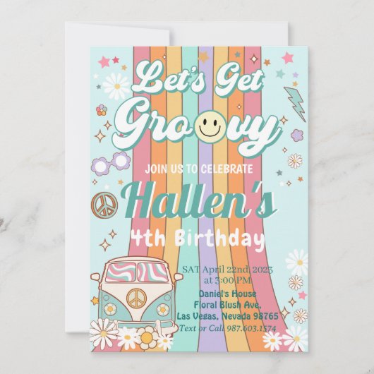 Laten we Groovy Retro Boho Daisy Rainbow Birthday Kaart (Voorkant)