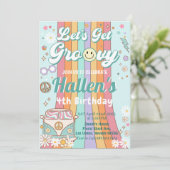 Laten we Groovy Retro Boho Daisy Rainbow Birthday Kaart (Staand voorkant)