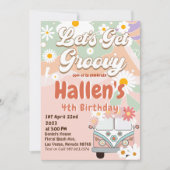 Laten we Groovy Retro Boho Daisy Rainbow Birthday Kaart (Voorkant)