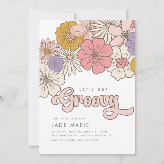 Laten we Groovy Retro Boho Floral Girls Birthday h Kaart (Voorkant)