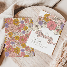 Laten we Groovy Retro Boho Floral Girls Birthday h Kaart