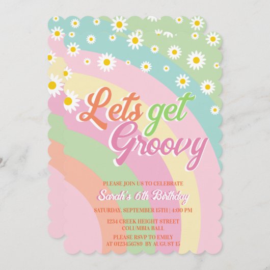 Laten we Groovy Retro Daisies krijgen 6e verjaarda Kaart (Voorkant / Achterkant)