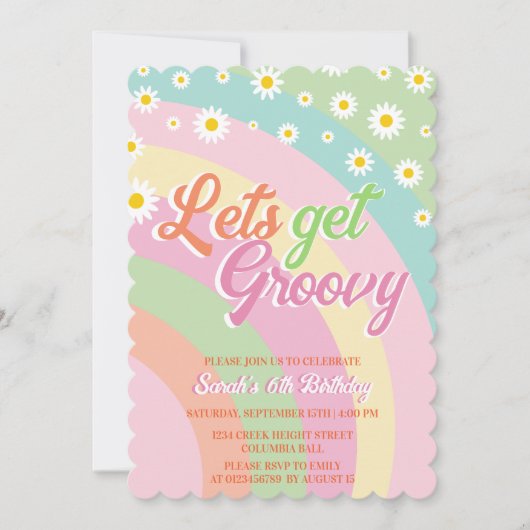 Laten we Groovy Retro Daisies krijgen 6e verjaarda Kaart (Voorkant)