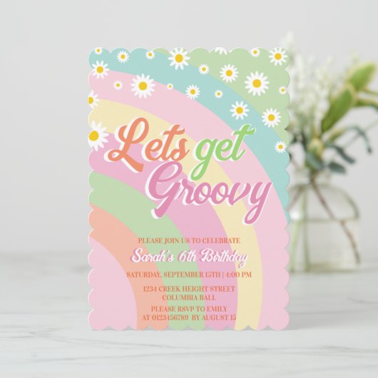 Laten we Groovy Retro Daisies krijgen 6e verjaarda Kaart (Staand voorkant)