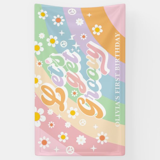Laten we Groovy Retro Daisy verjaardagsfeestje nem Spandoek (Verticaal)
