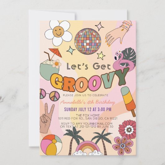Laten we Groovy Retro Girl Birthday halen Kaart (Voorkant)