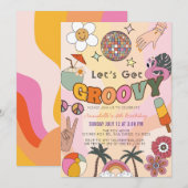 Laten we Groovy Retro Girl Birthday halen Kaart (Voorkant / Achterkant)