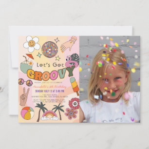 Laten we Groovy Retro Girl Foto van Birthday halen Kaart