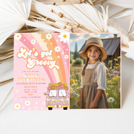 Laten we Groovy Retro Rainbow 10e verjaardag foto Kaart