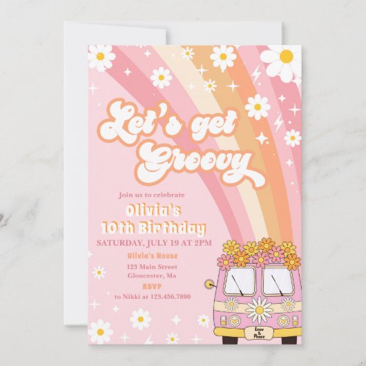 Laten we Groovy Retro Rainbow 10e verjaardag krijg Kaart (Voorkant)